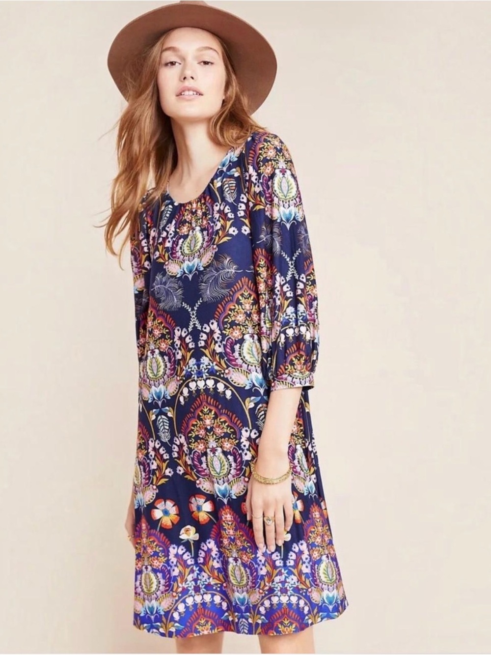 Maeve by Anthropology Sawyer Tunic Dress Navy blue floral size medium